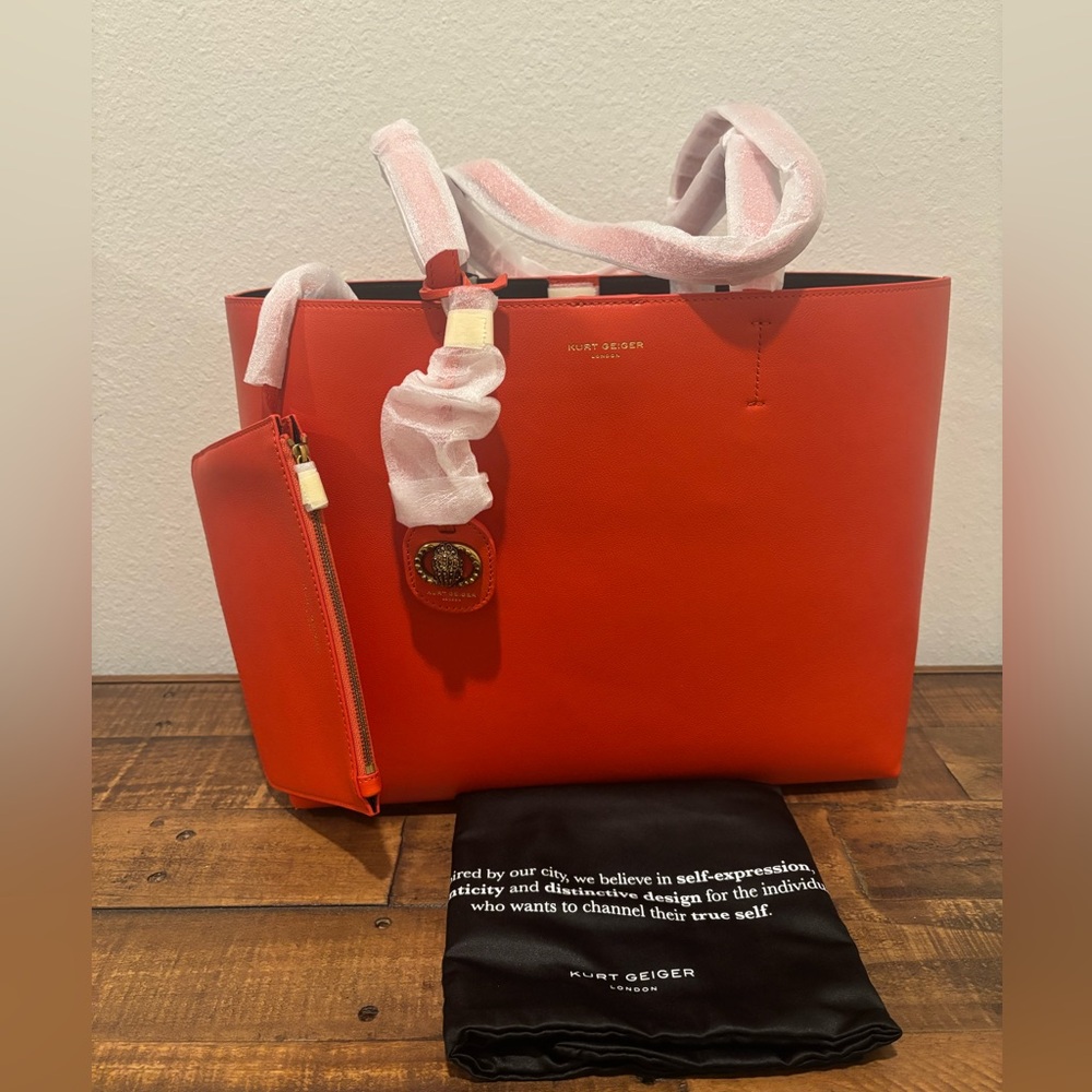 Kurt Geiger Vibrant Orange Tote with Matching Pouch